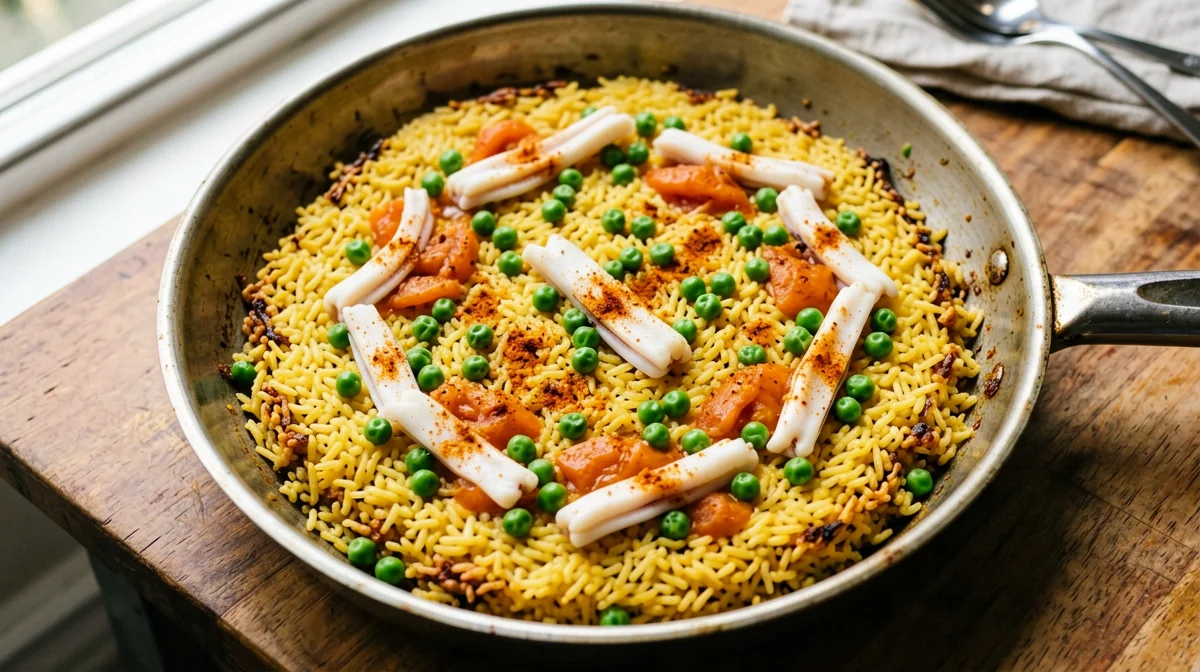 Cuttlefish and pea paella