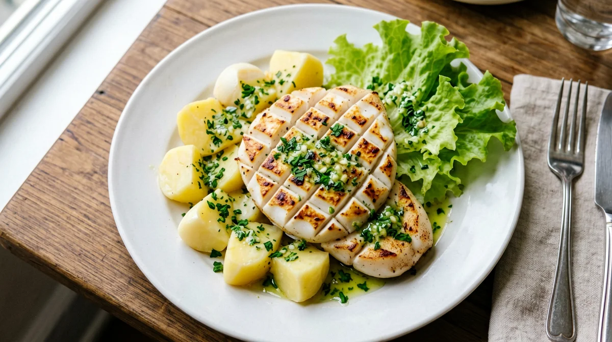 Seppie alla plancha con patate e salsa all'aglio e prezzemolo