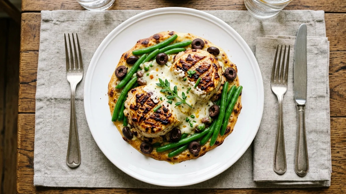 Seitan pizzaiola escalopes with green beans and olives