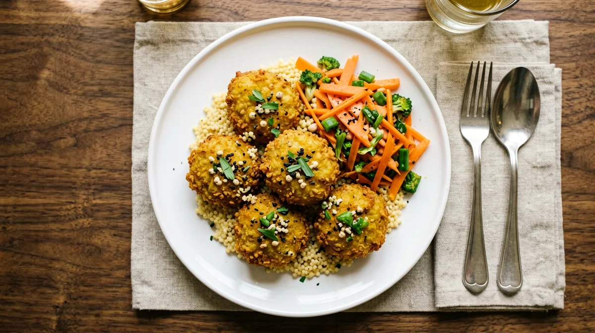 Crocchette di miglio e tempeh alla curcuma con insalata di carote