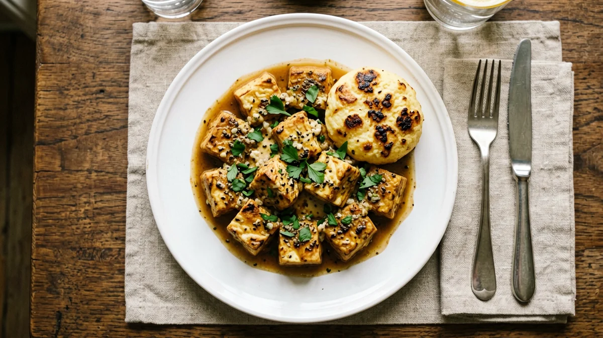 Tofu arrabbiata bites with grilled polenta