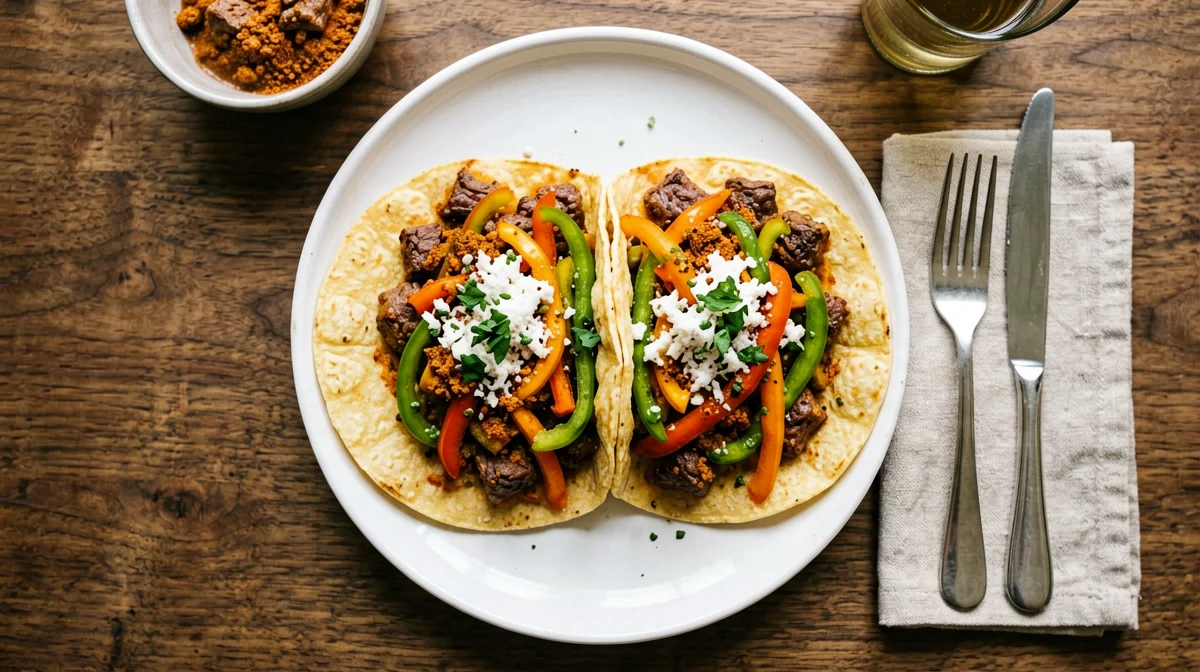 Fajitas di seitan alla paprika con peperoni in tortillas di mais