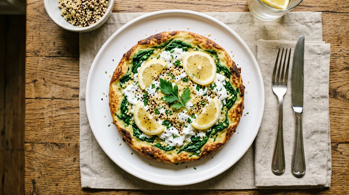 Frittata di spinaci e feta con quinoa al limone