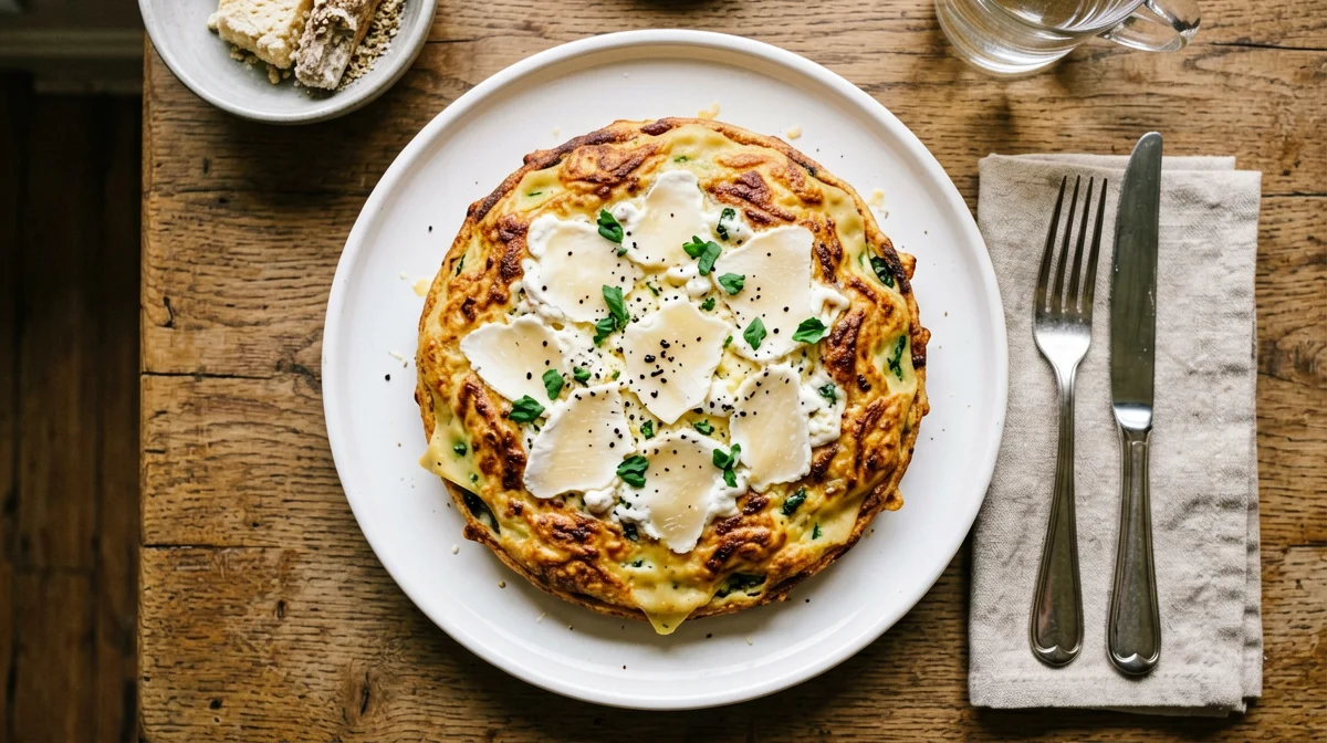 Gluten-free pasta frittata with provola and Parmesan