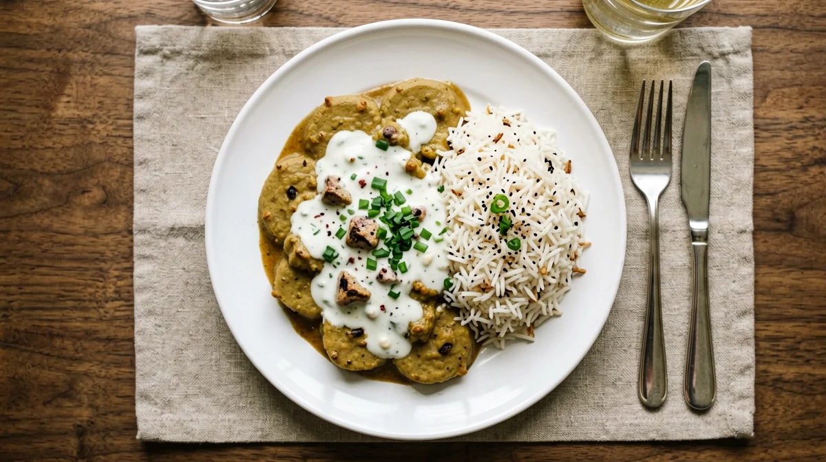 Palak paneer with yoghurt and basmati rice