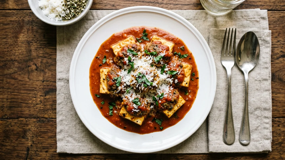 Polpette di tofu e Parmigiano al sugo di pomodoro e origano