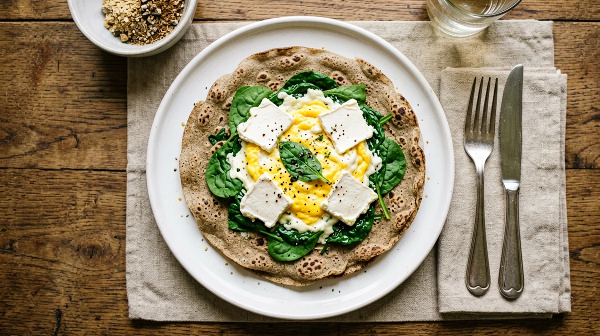 Buckwheat crêpe with spinach, egg and Fontina