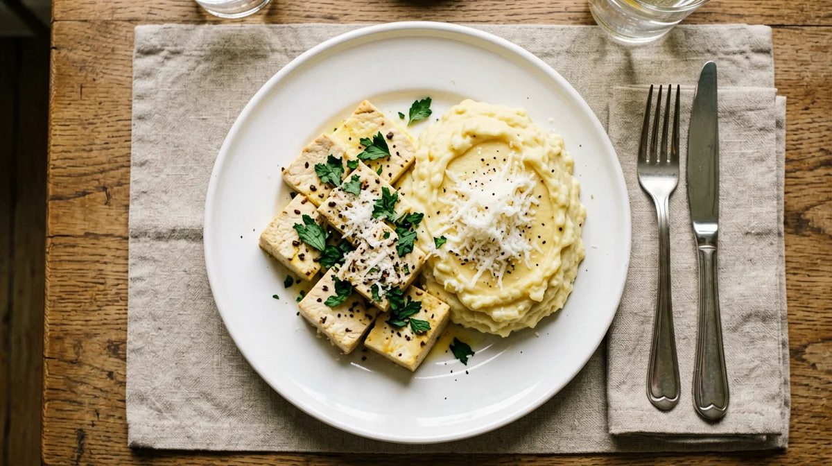 Tofu al limone e salvia con purè di patate al Parmigiano