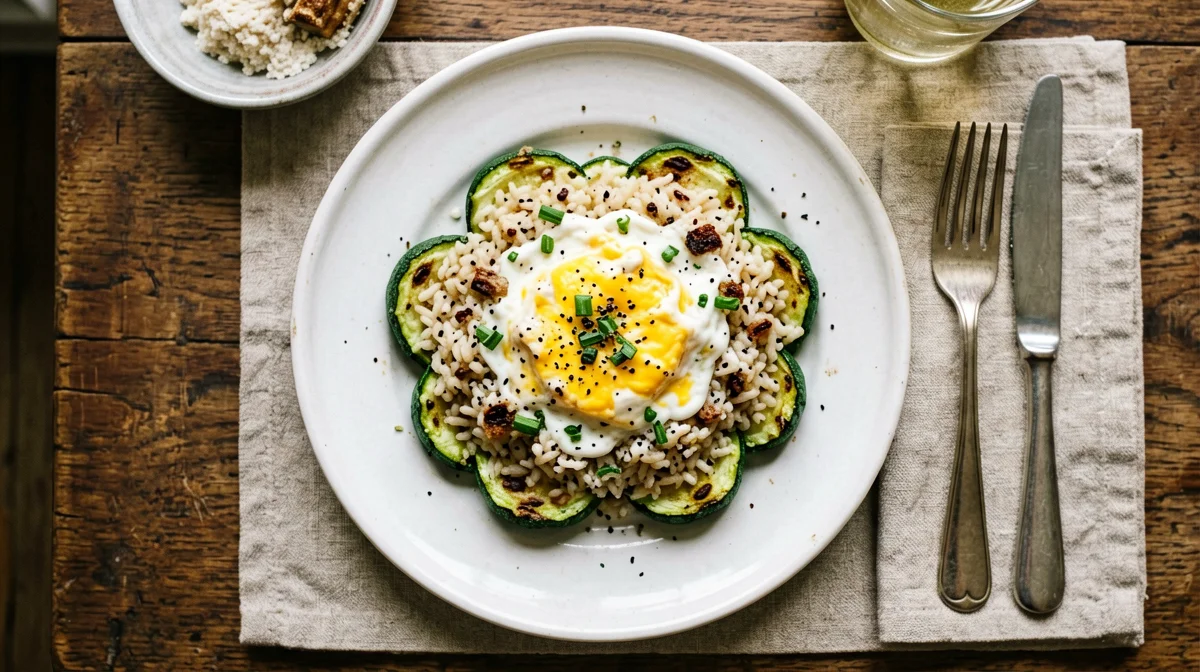 Zucchine ripiene di riso, uova e Grana al forno