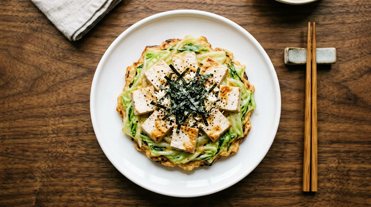 Cabbage okonomiyaki with tofu and nori