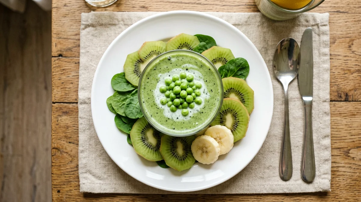 Frullato verde con bevanda di piselli, kiwi, spinaci e banana