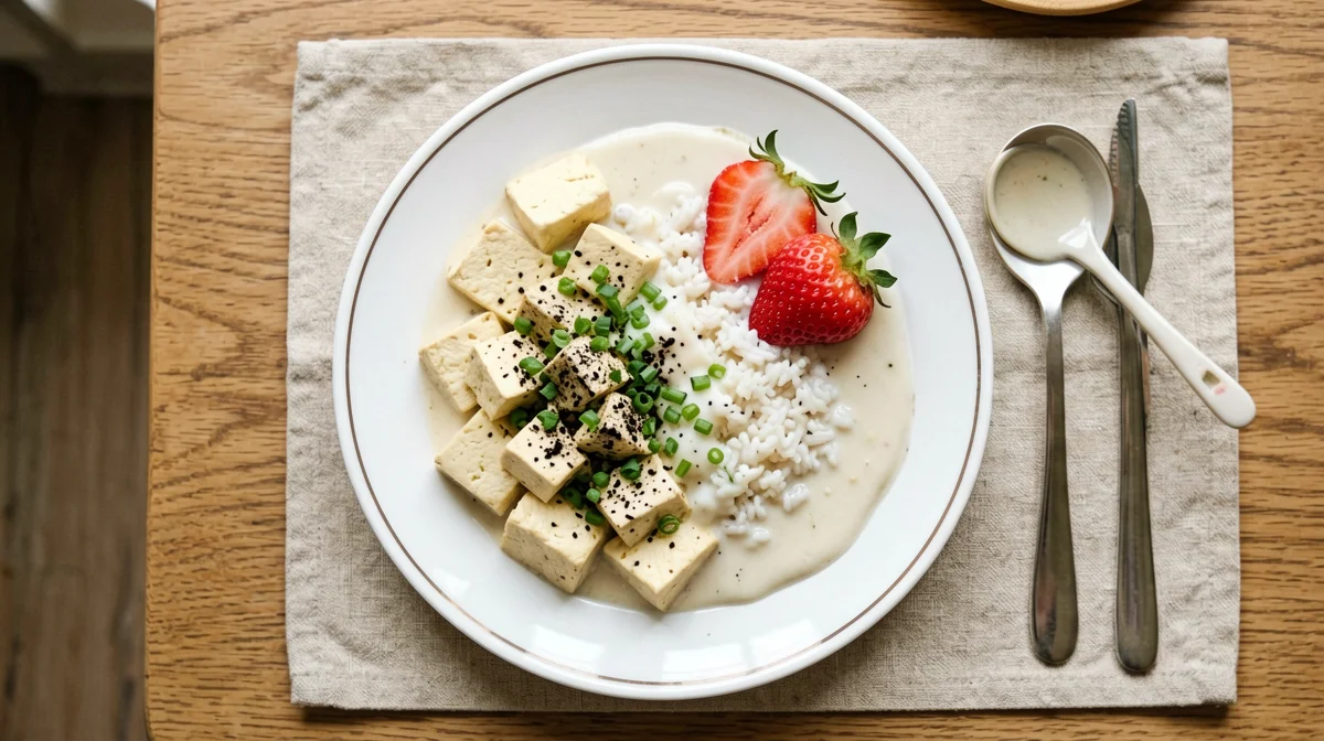 Tofu, strawberry and vanilla smoothie with rice milk