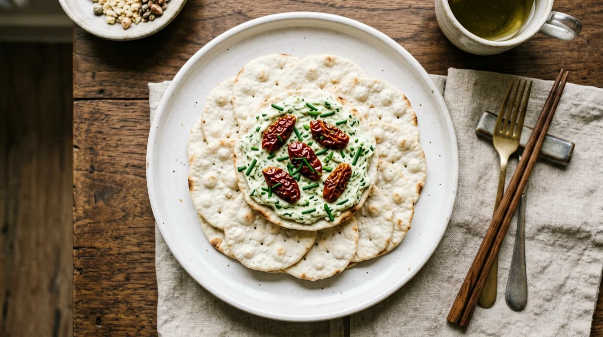 Gallette di mais con crema di tofu all'erba cipollina e pomodori secchi