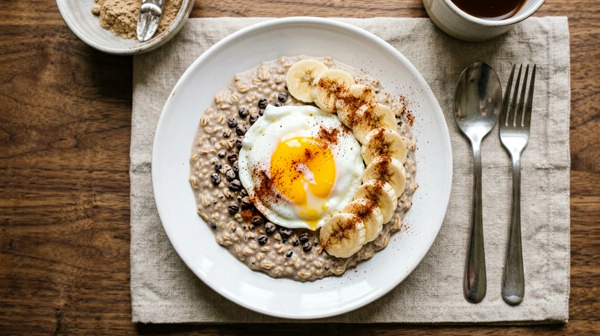 Protein oat porridge with egg whites, banana and cinnamon