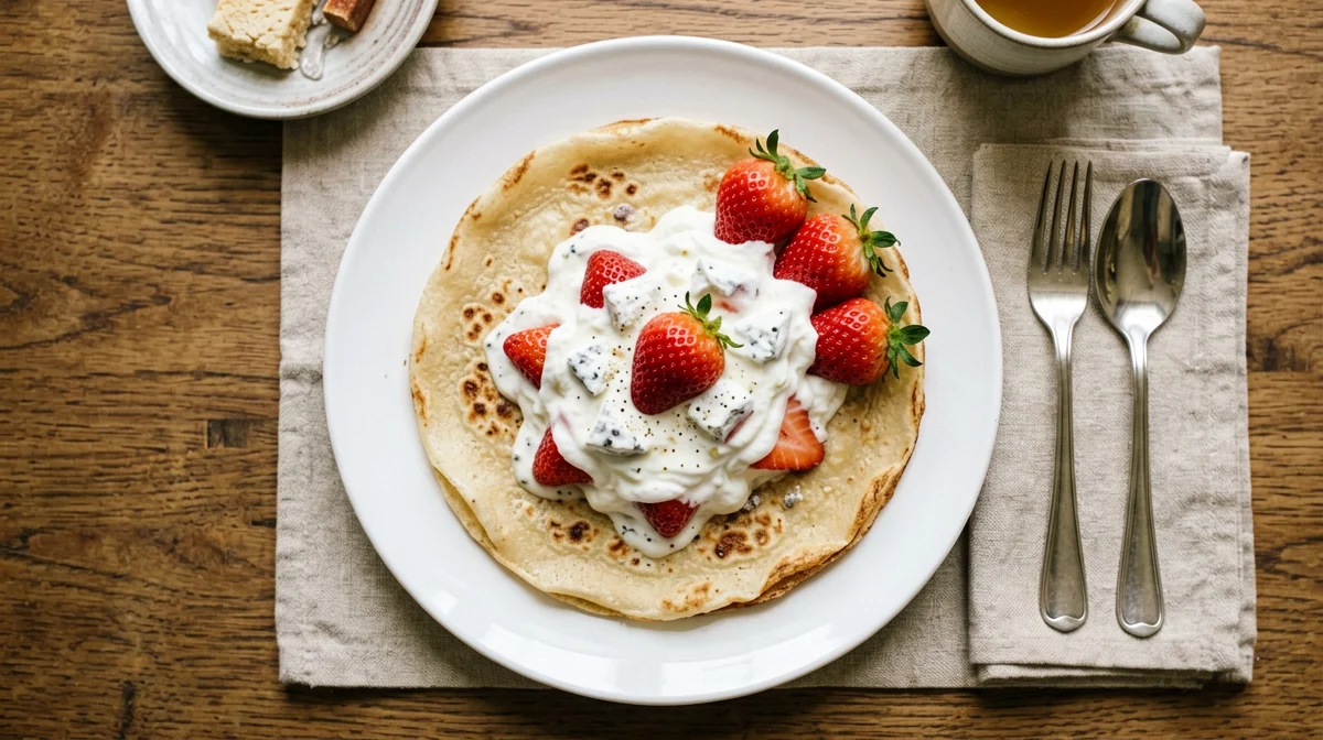 Crespelle di farina di riso con yogurt greco senza lattosio e fragole