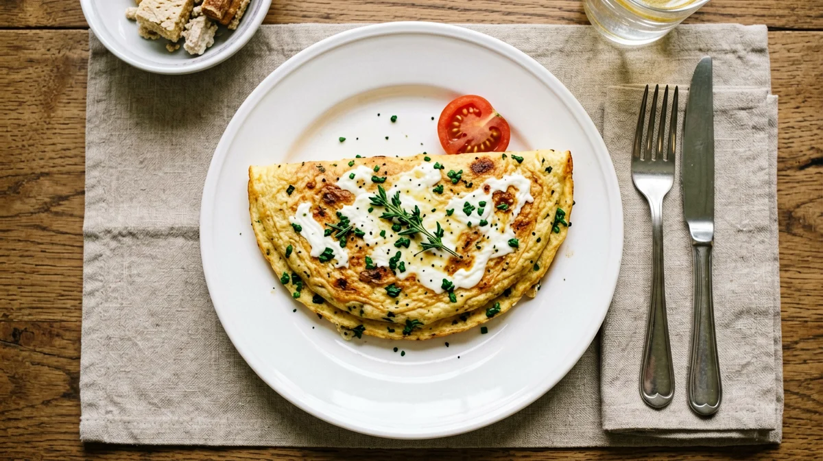 Omelette all'emmental ed erba cipollina con pomodoro
