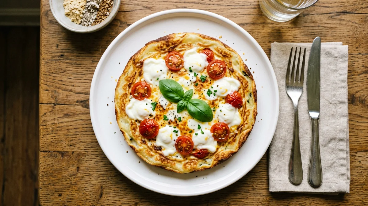 Egg-white frittata with mozzarella, cherry tomatoes and basil
