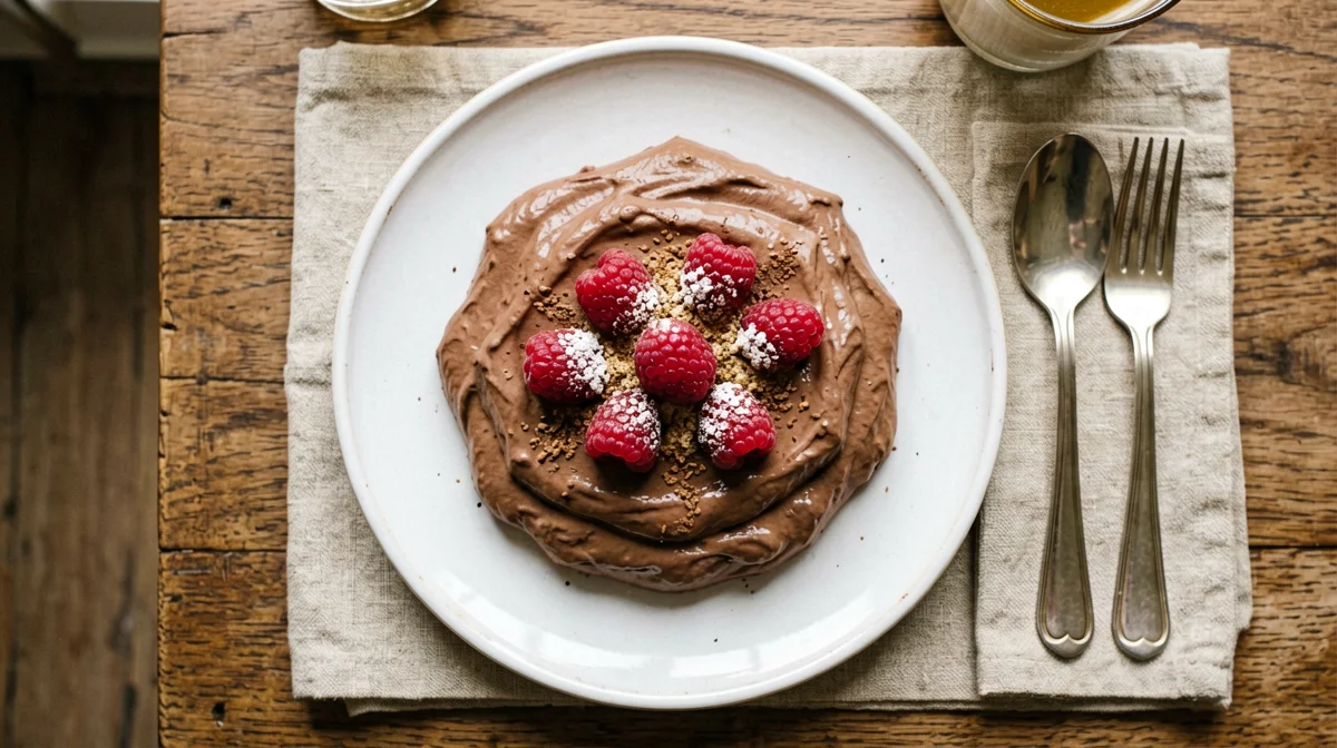 Chocolate tofu cream with raspberries