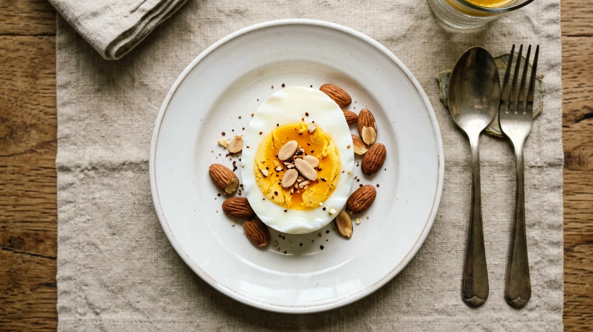 Paprika hard-boiled egg with almonds