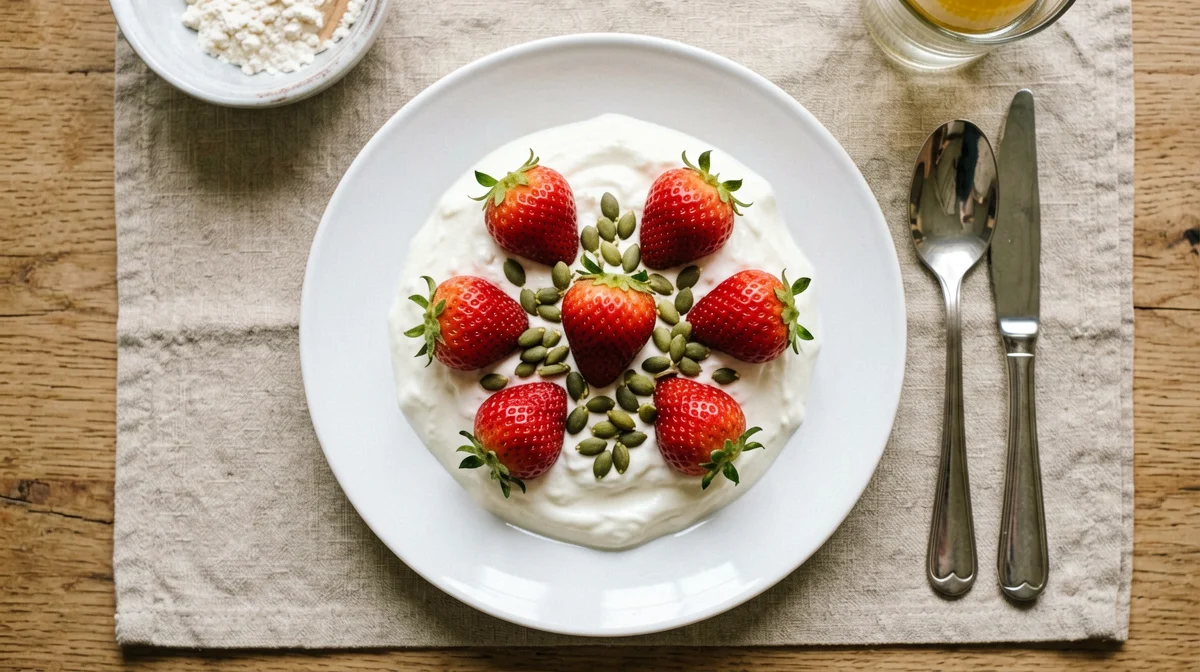 Yogurt greco con fragole e semi di zucca