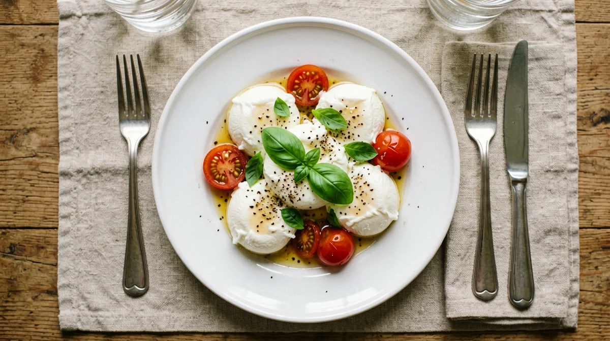 Light mozzarella with cherry tomatoes and basil