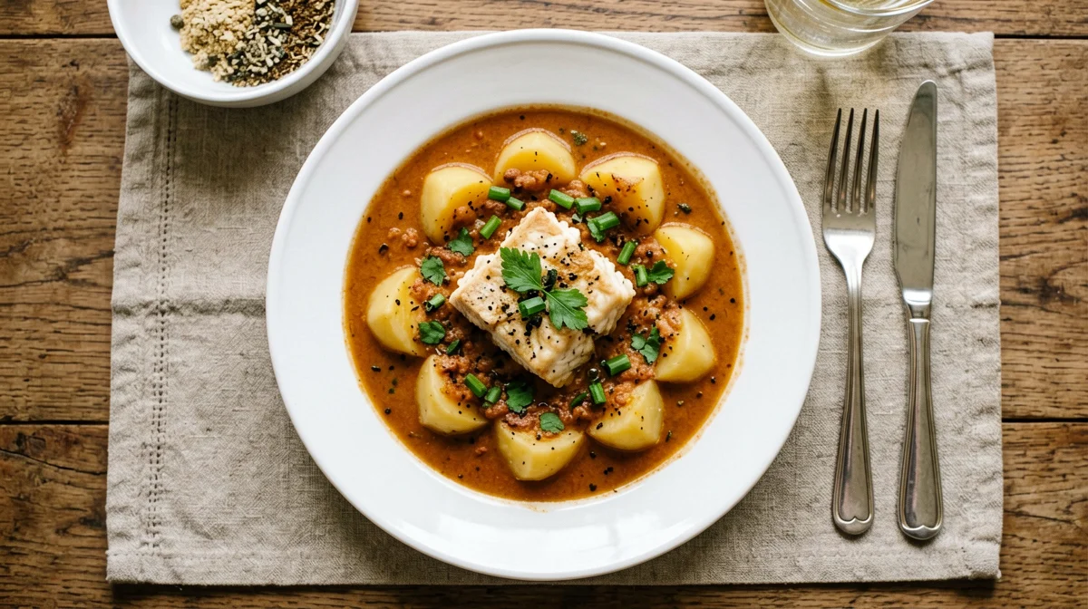 Fish soup marinara with potatoes
