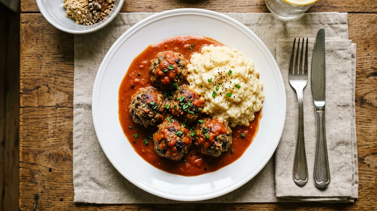 Polpette di manzo al sugo con polenta morbida