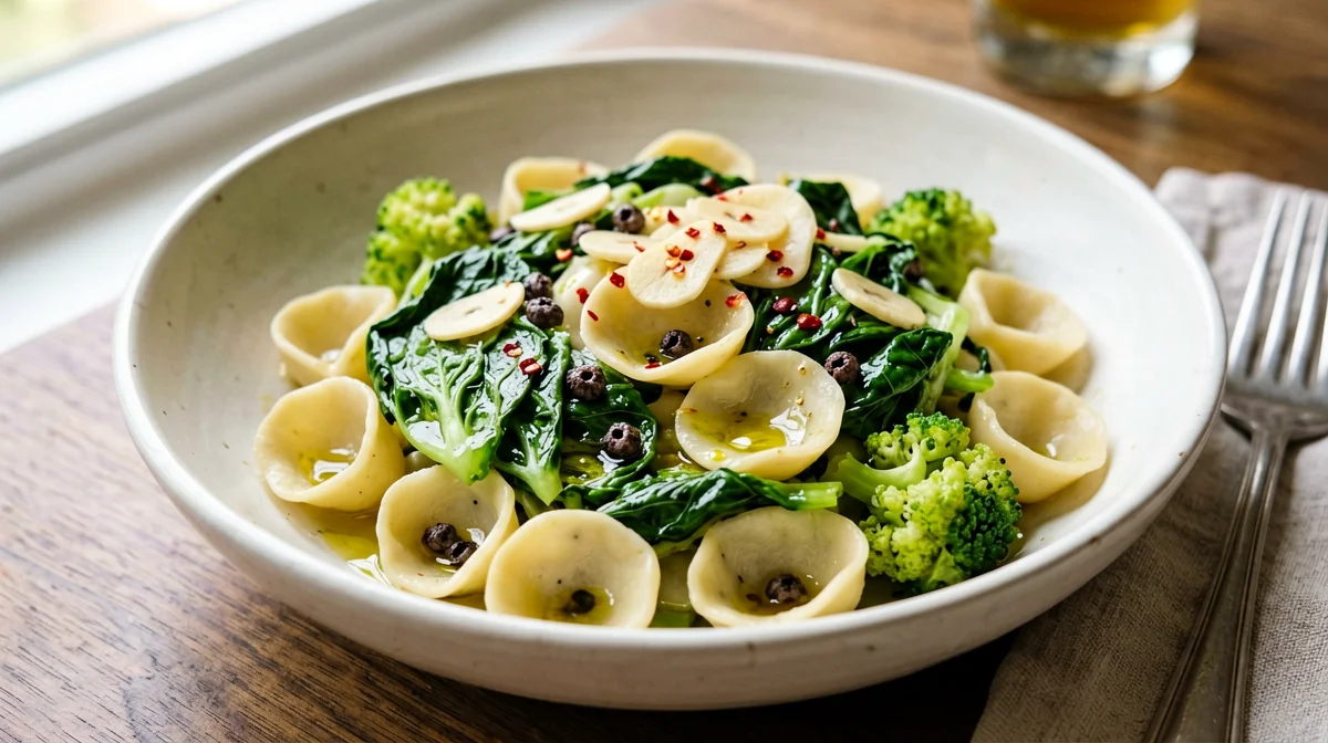 Orecchiette with turnip greens and anchovies