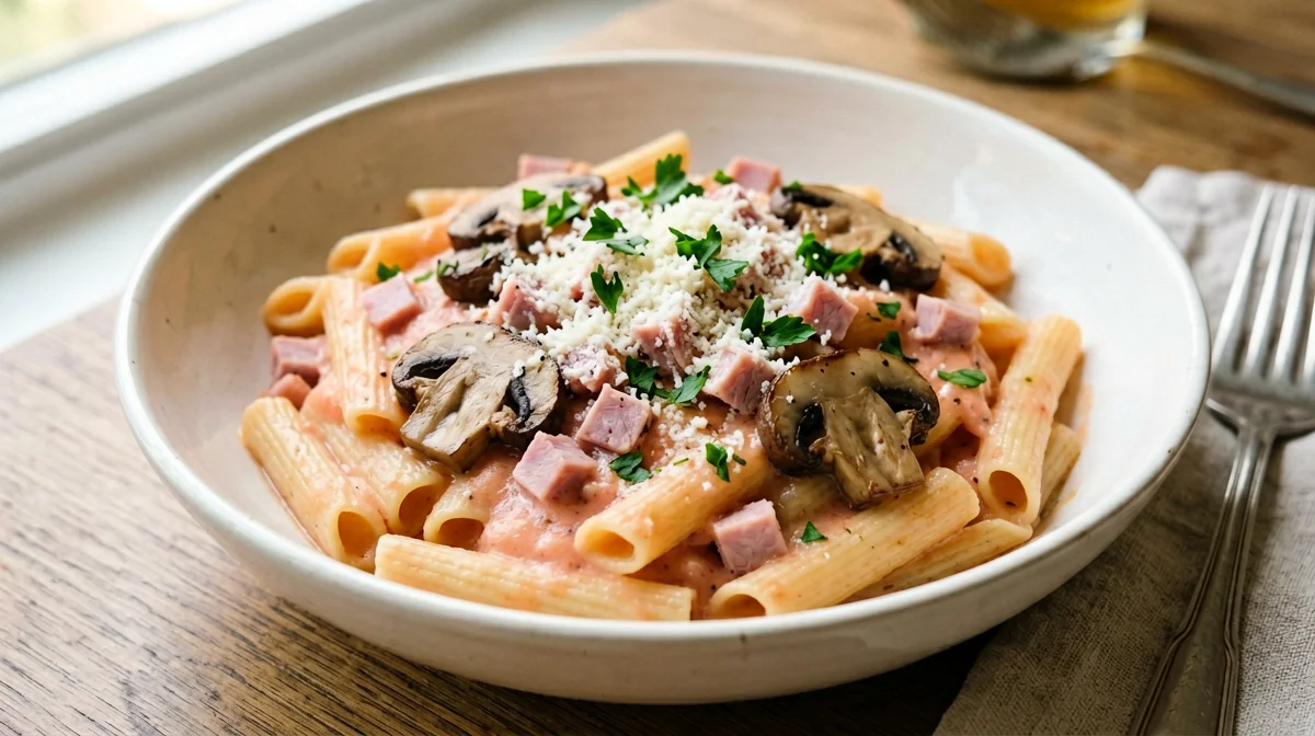 Penne alla boscaiola con prosciutto cotto