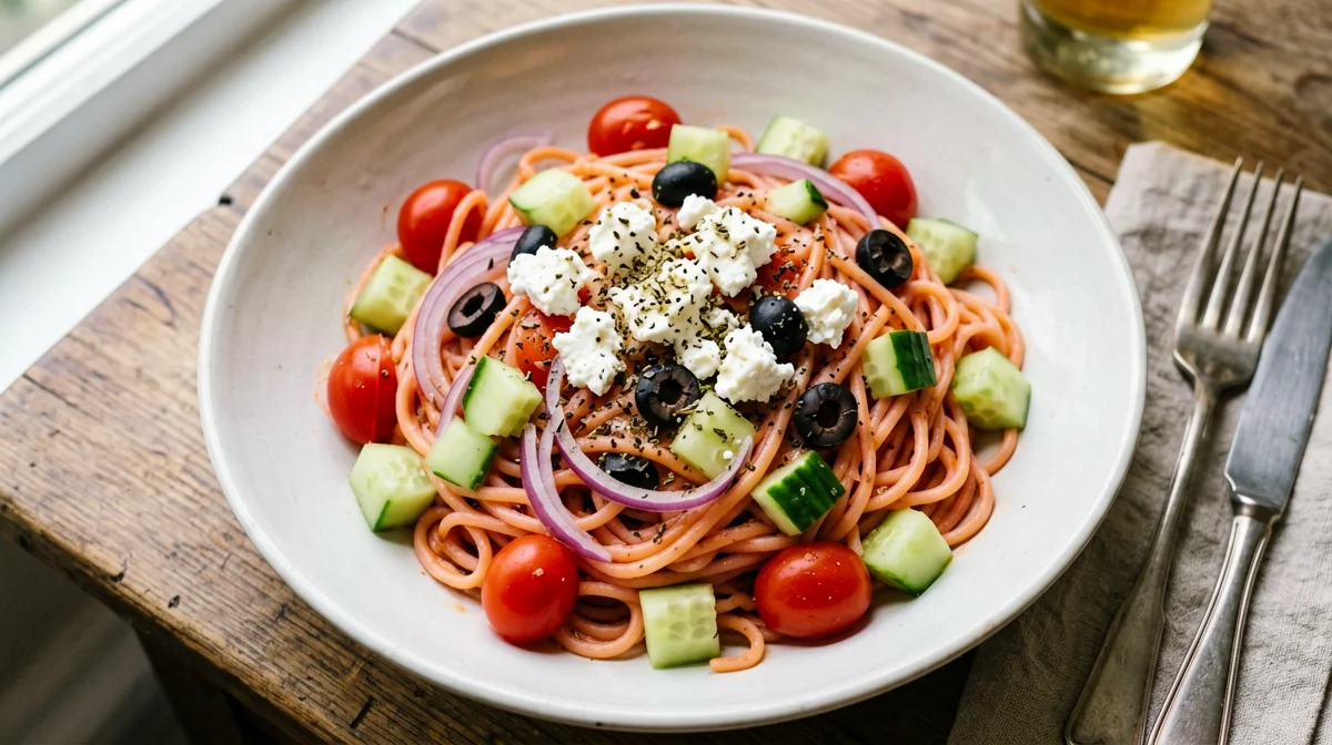 Greek-style cold red lentil pasta