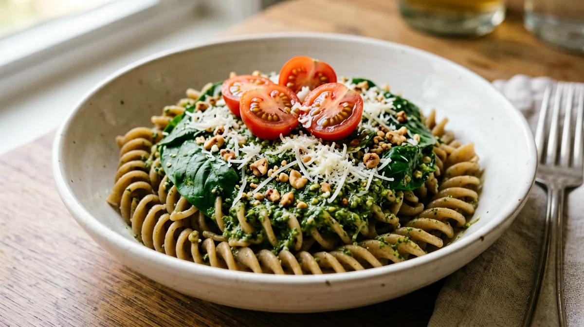 Fusilli integrali al pesto di rucola e mandorle