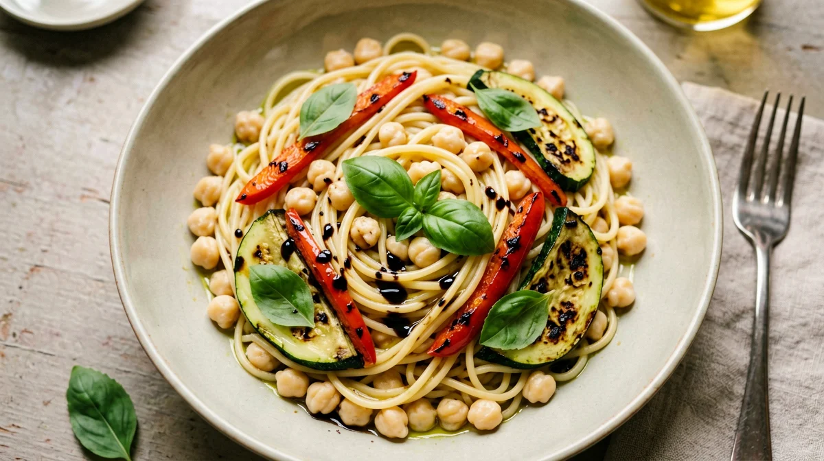 Pasta fredda di ceci con verdure grigliate