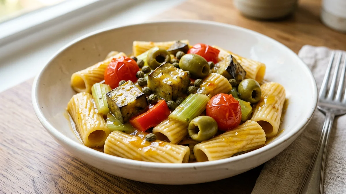 Rigatoni con caponata leggera