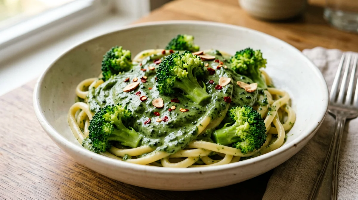 Pasta con crema di broccoli e mandorle