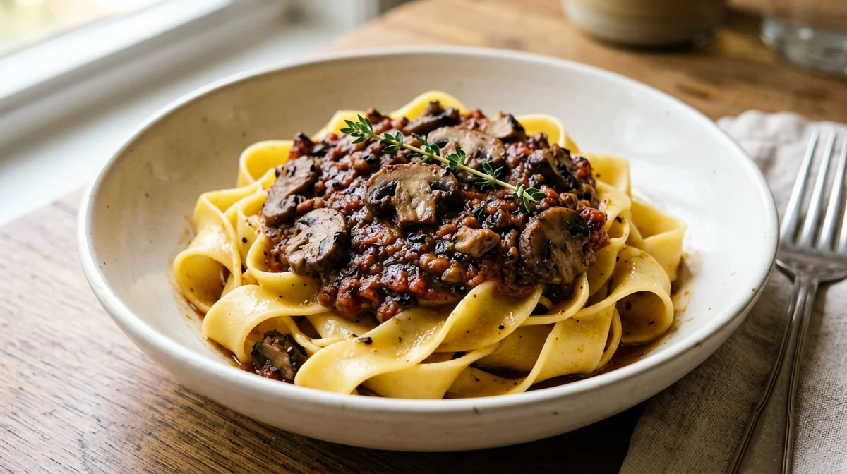 Pappardelle with mushroom ragù