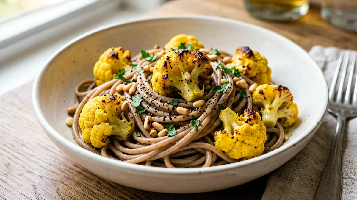 Pasta integrale con cavolfiore arrosto e curcuma
