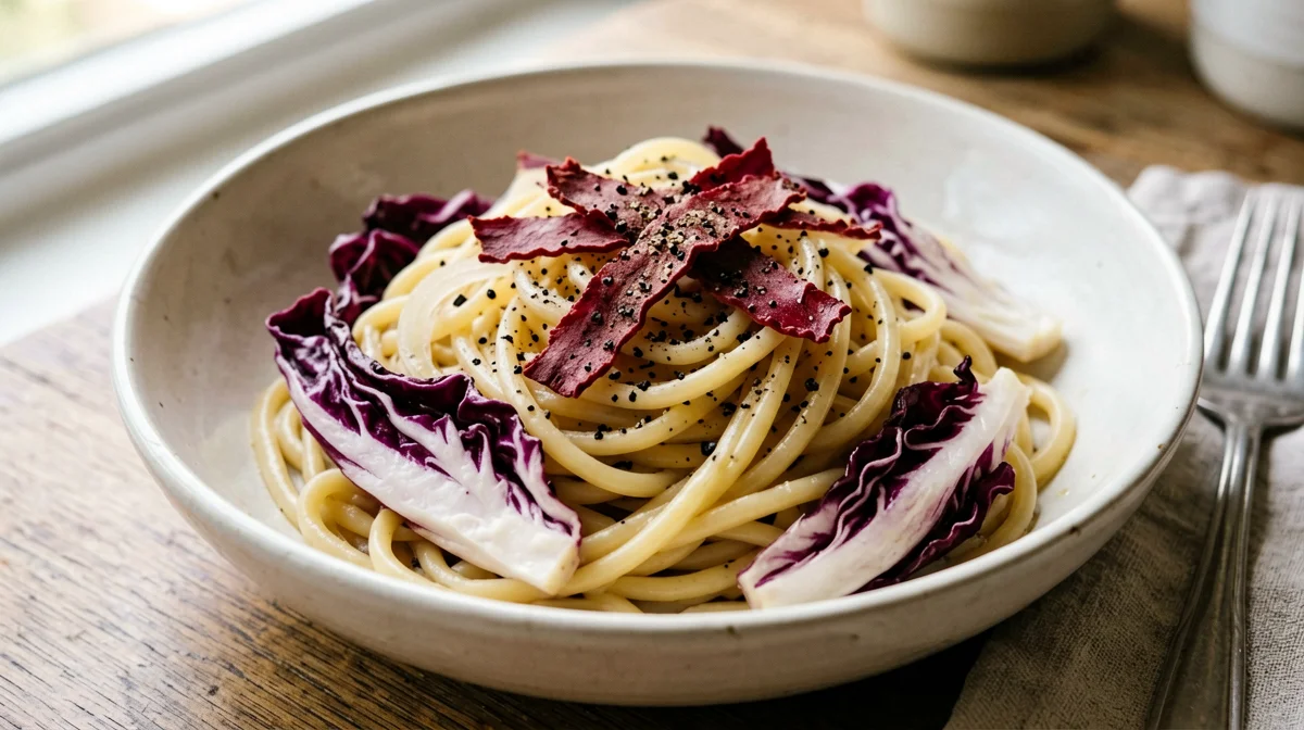 Pasta con radicchio trevigiano e speck