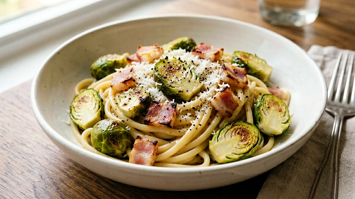 Pasta con cavoletti di Bruxelles e pancetta