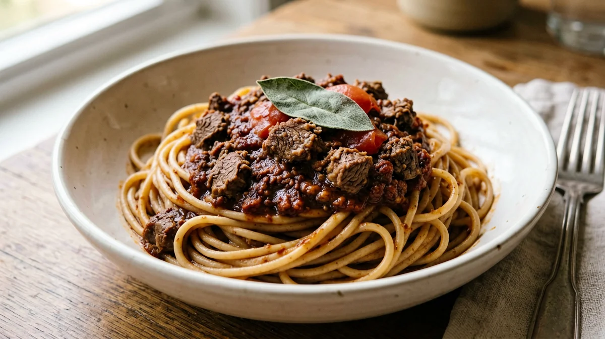 Bigoli integrali al ragù d'anatra