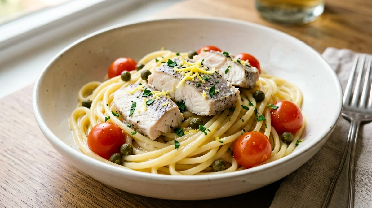 Pasta senza glutine con pesce San Pietro e capperi