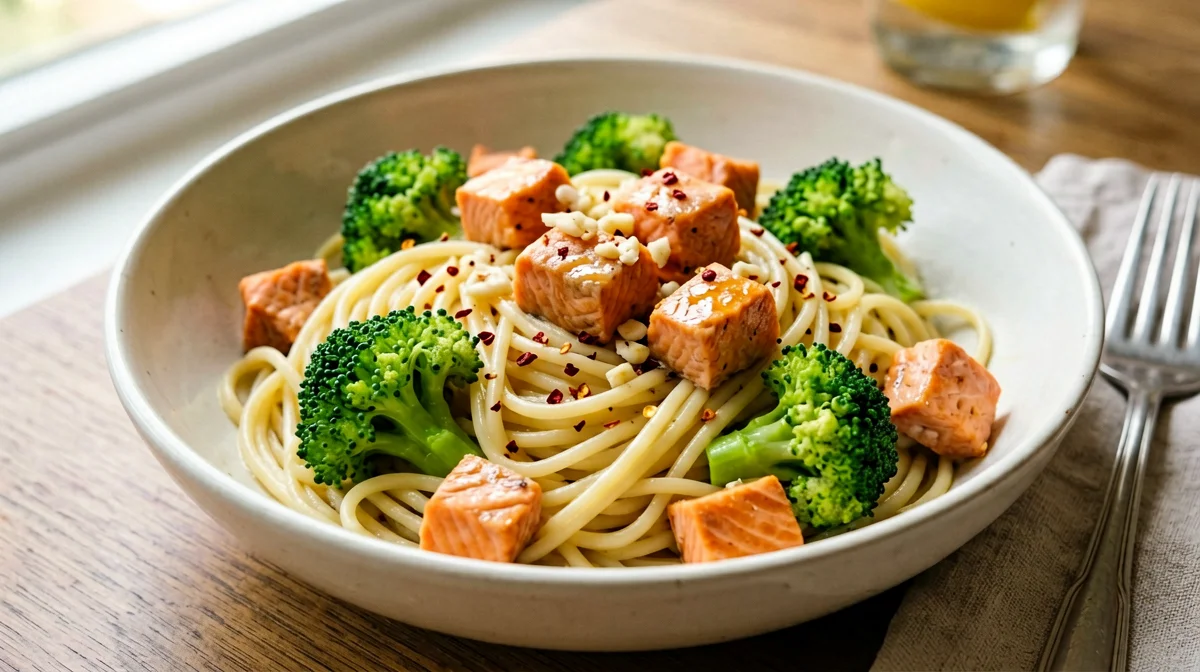 Pasta senza glutine con salmone selvaggio e broccoli