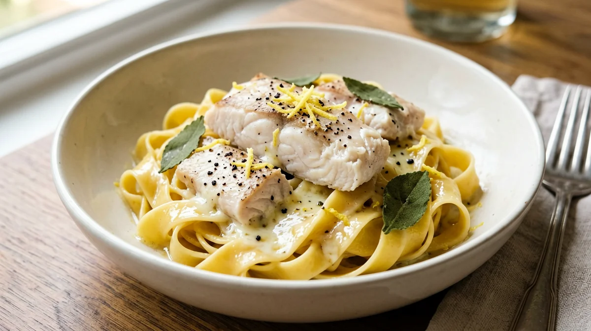 Tagliatelle al pesce persico, burro e salvia