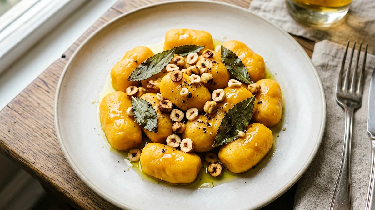 Gnocchi di patate dolci senza glutine con salvia e nocciole