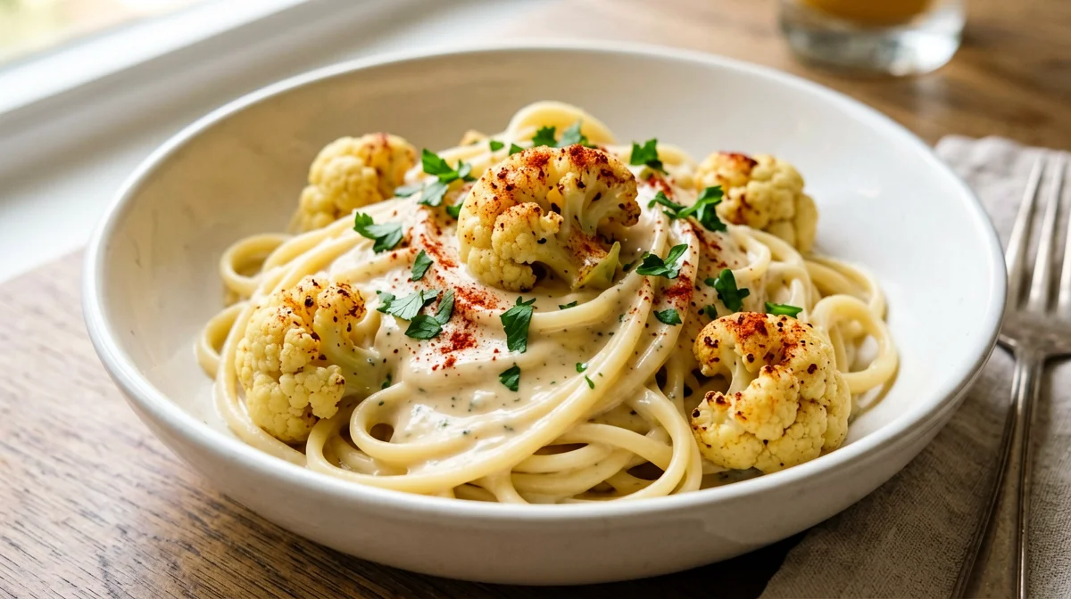 Pasta di ceci con cavolfiore, tahina e limone