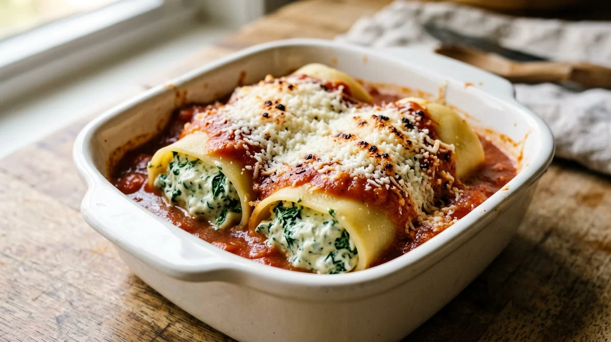 Single-serve ricotta and spinach cannelloni