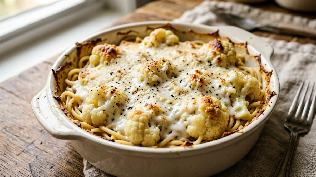 Pasta gratinata al cavolfiore con besciamella leggera