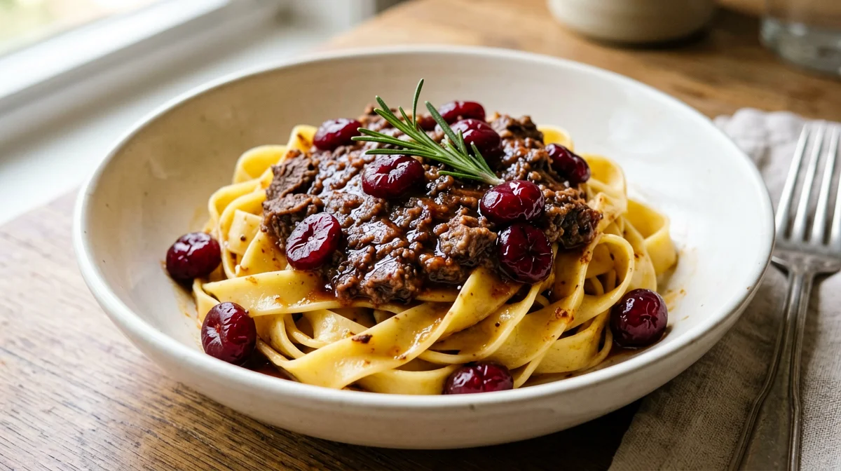Tagliatelle al ragù di cervo e mirtilli rossi