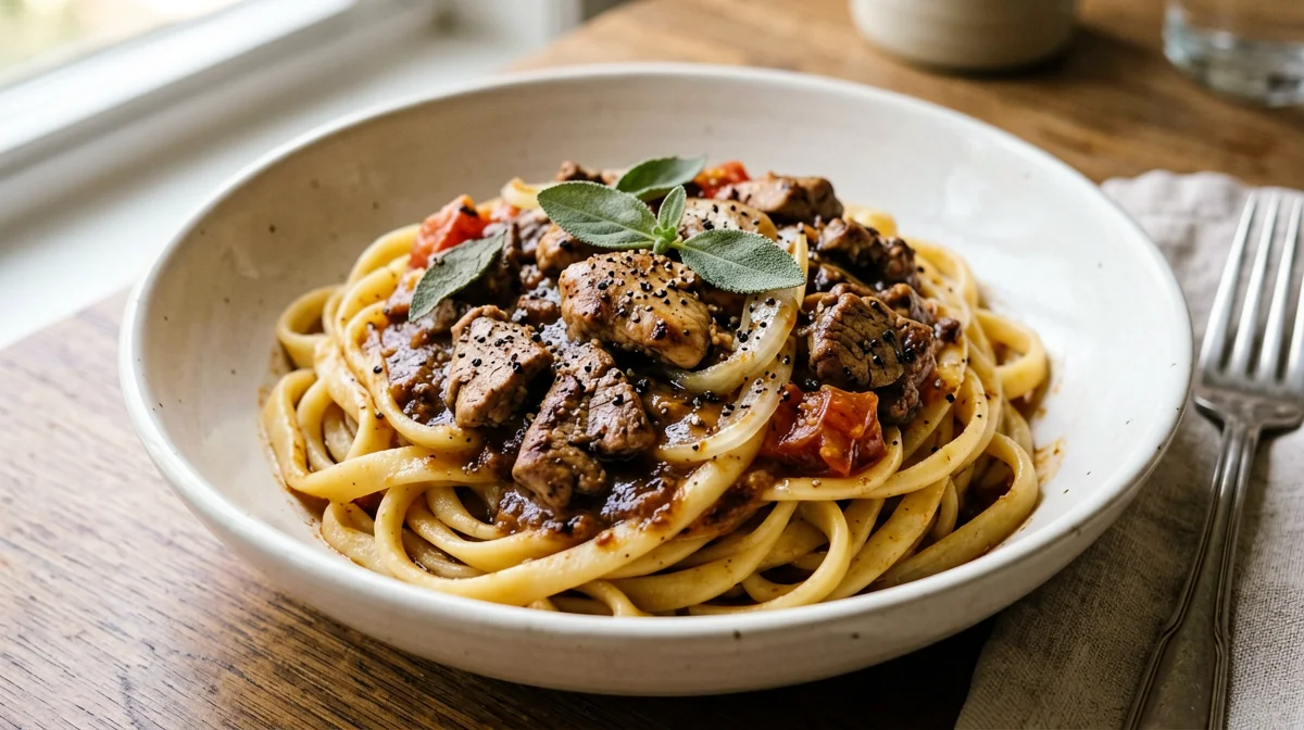 Tuscan pasta with chicken liver sauce