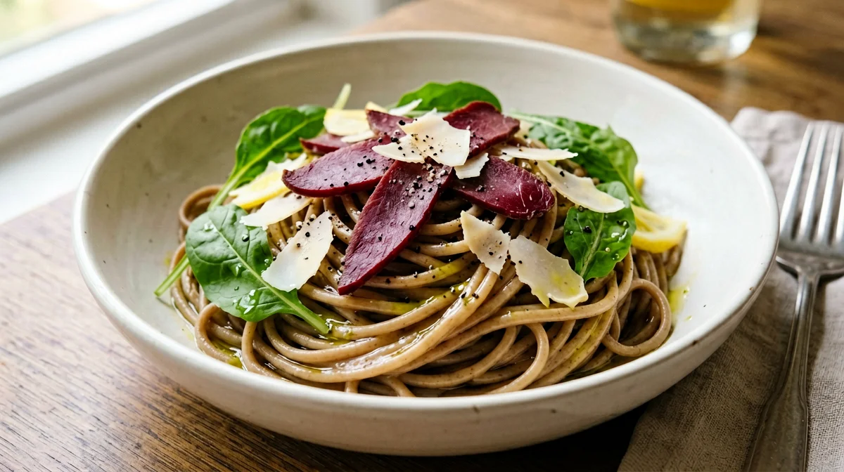 Pasta integrale con bresaola, rucola e grana