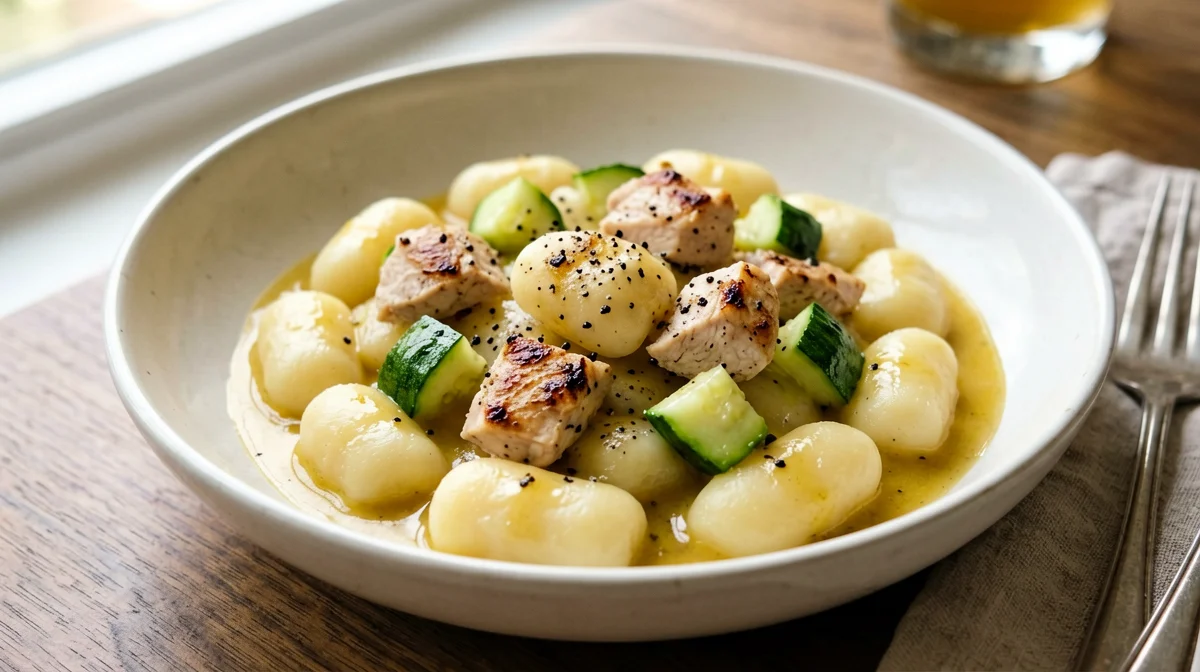 Gnocchi con pollo, zucchine e zafferano
